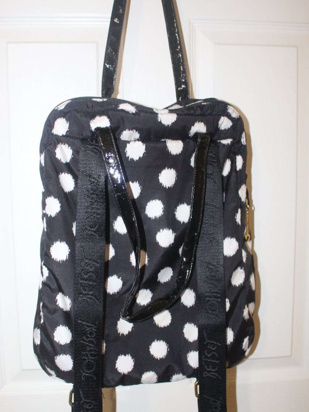 Betsey Johnson Black & White Polka Dot Tassel Backpack